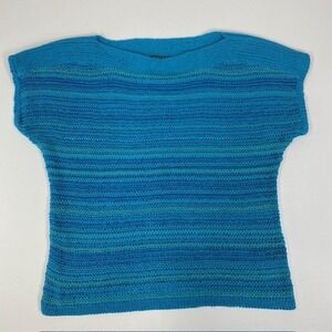 Lauren Ralph‎ Lauren Knit Top Striped Sleeveless Blue Cotton Blend Size M